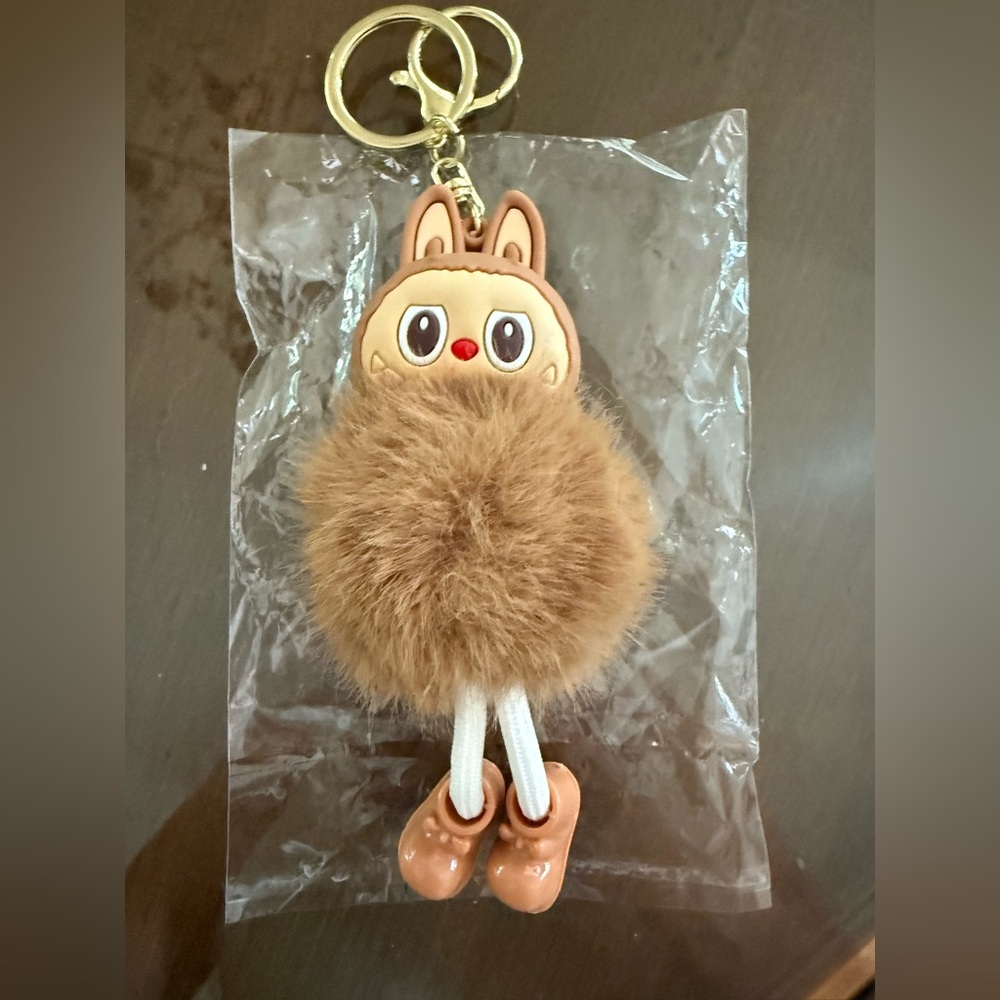 Cute Brown Monster Bunny Lafufu Labubu Keychain faux fur